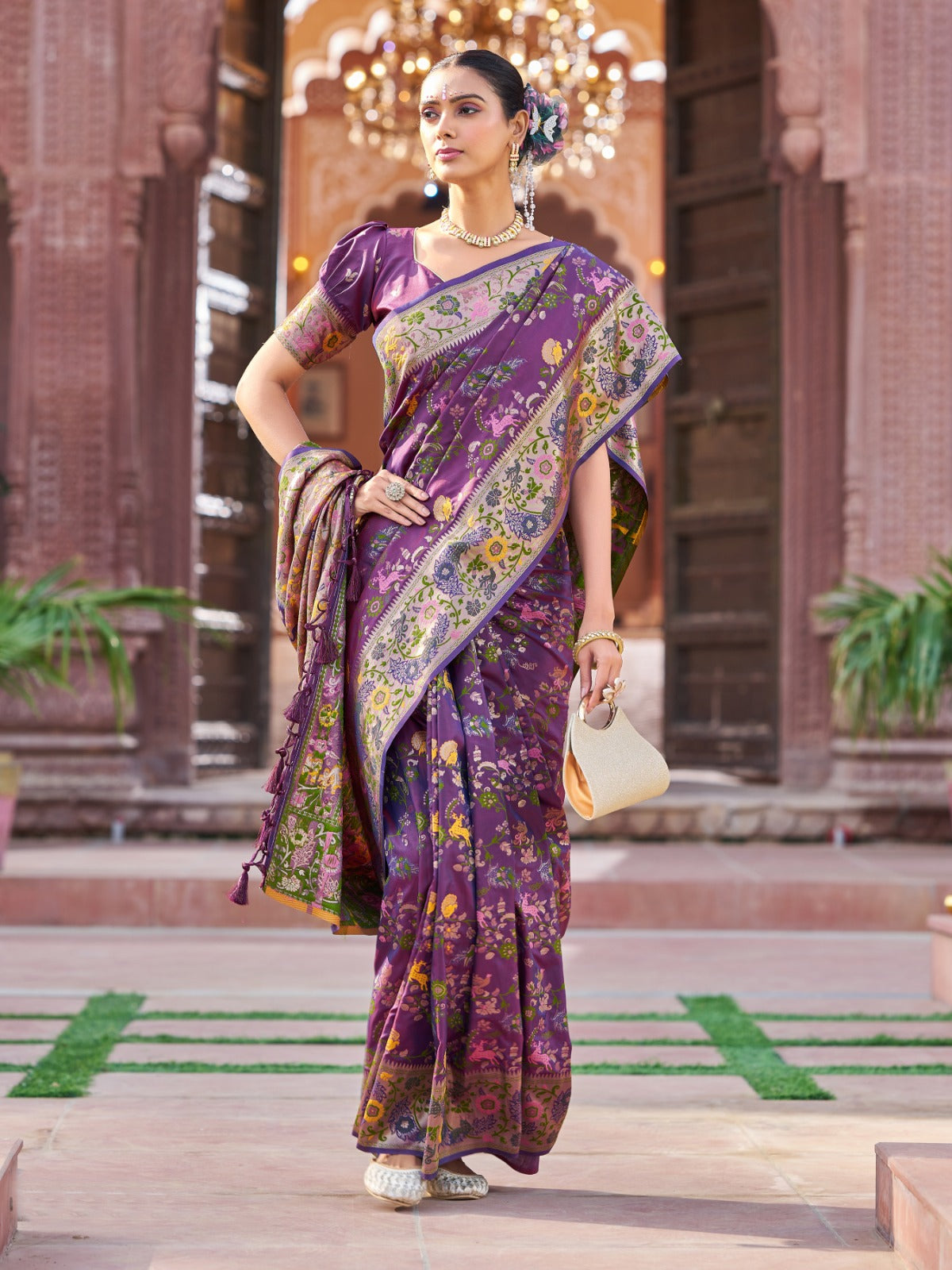 Wine Purple Prathani Soft Silk Saree With Unstitched Blouse Piece