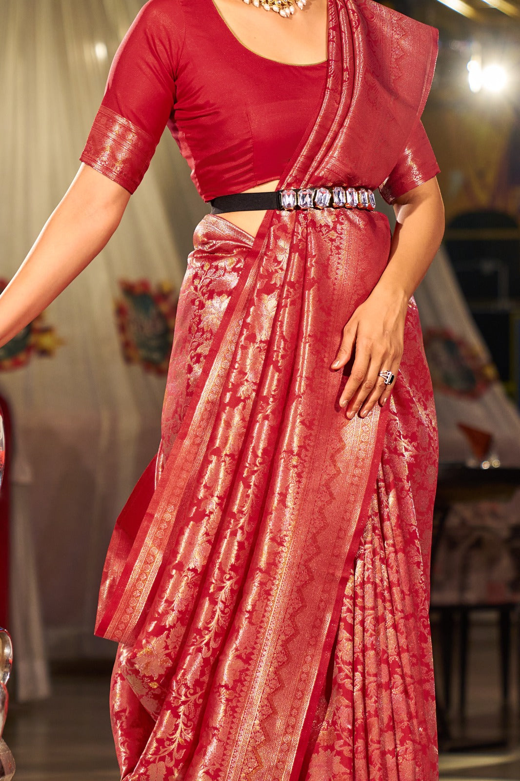 Classic Red Silk Saree With Unstitched Blouse Piece
