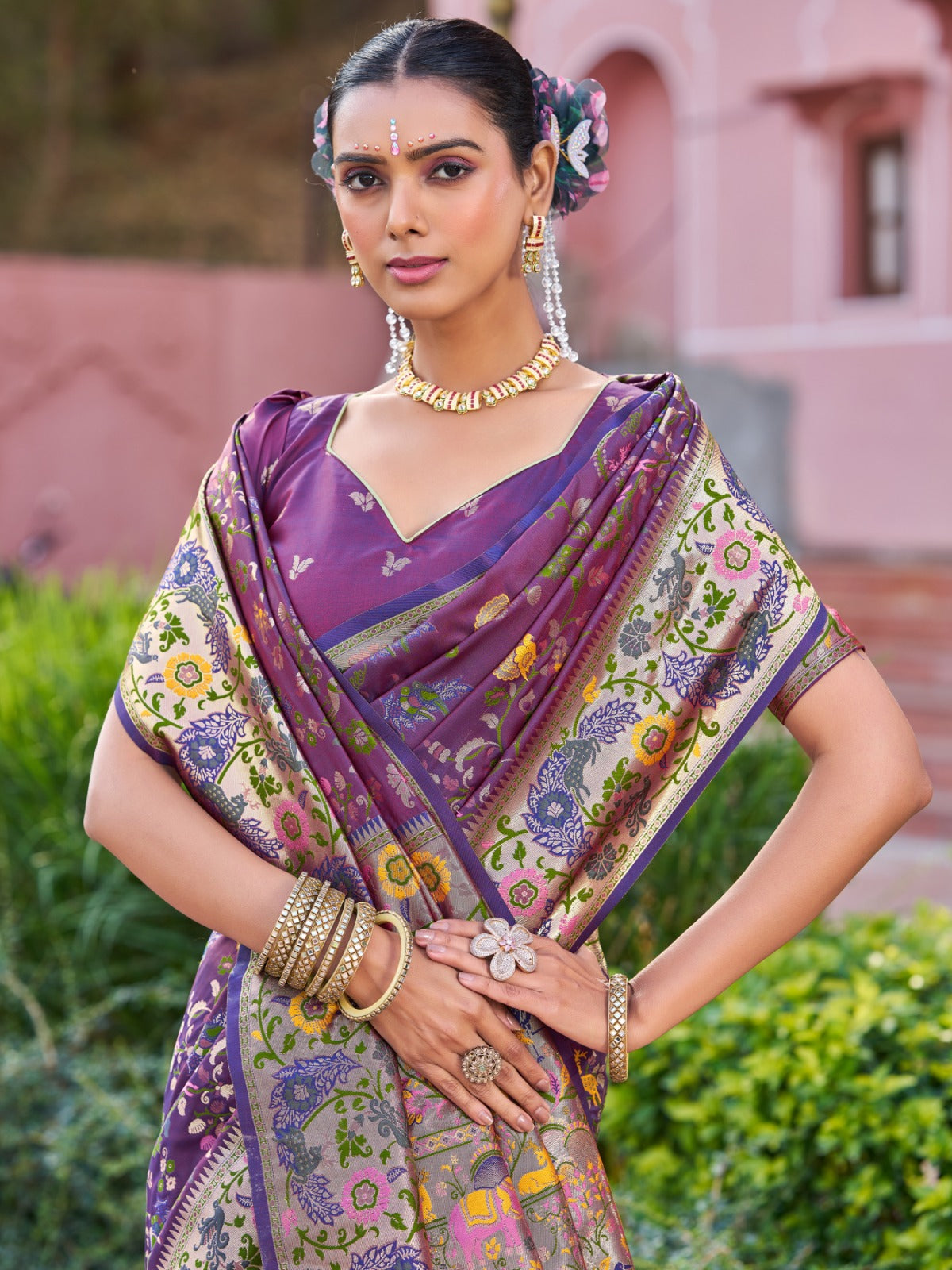Wine Purple Prathani Soft Silk Saree With Unstitched Blouse Piece