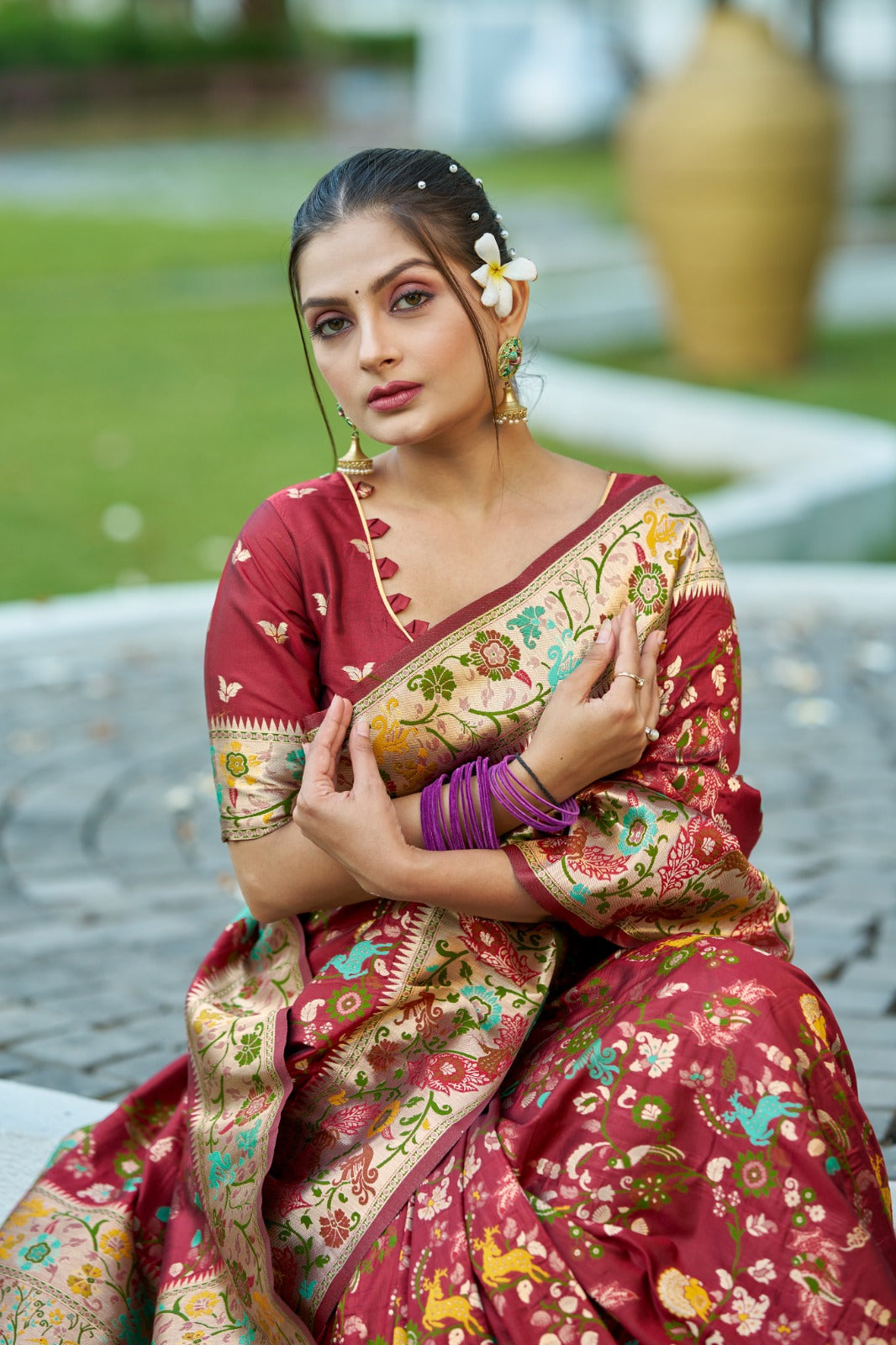 Maroon Prathani Soft Silk Saree With Unstitched Blouse Piece