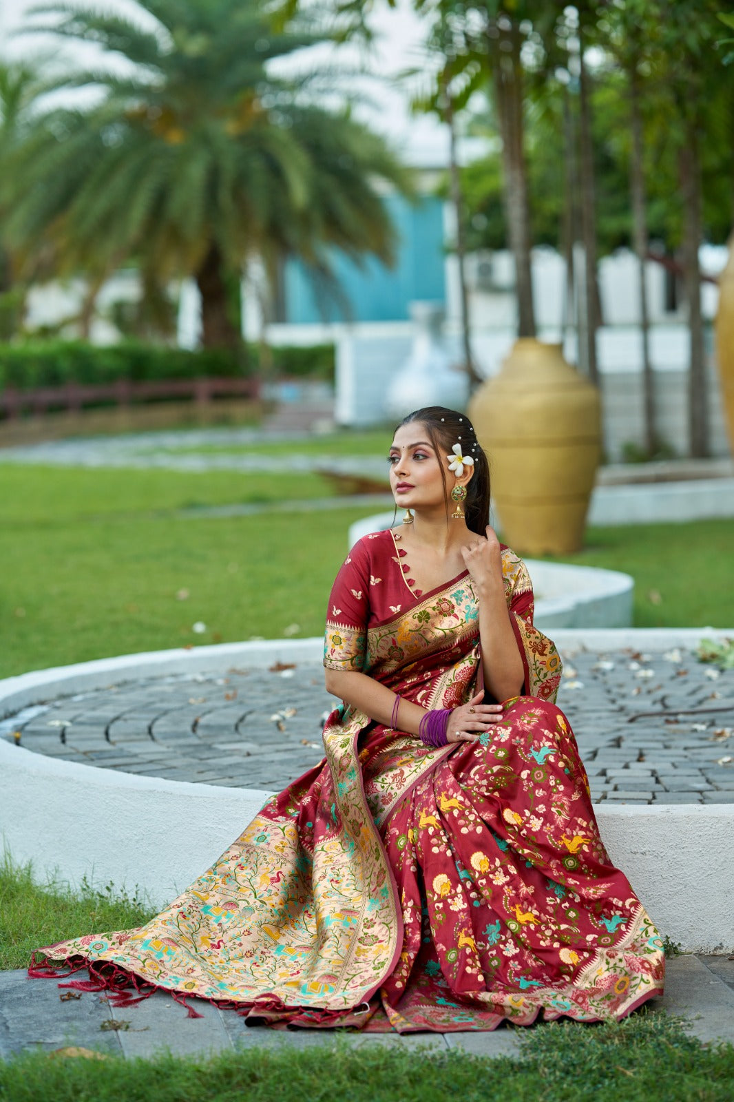 Maroon Prathani Soft Silk Saree With Unstitched Blouse Piece