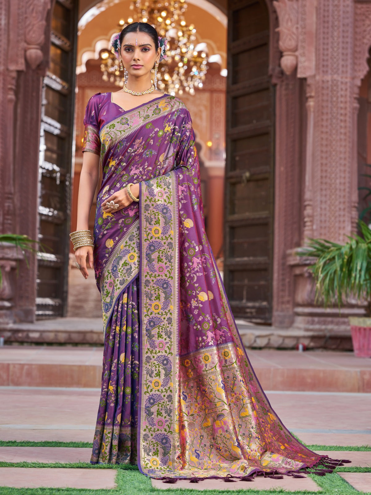 Wine Purple Prathani Soft Silk Saree With Unstitched Blouse Piece