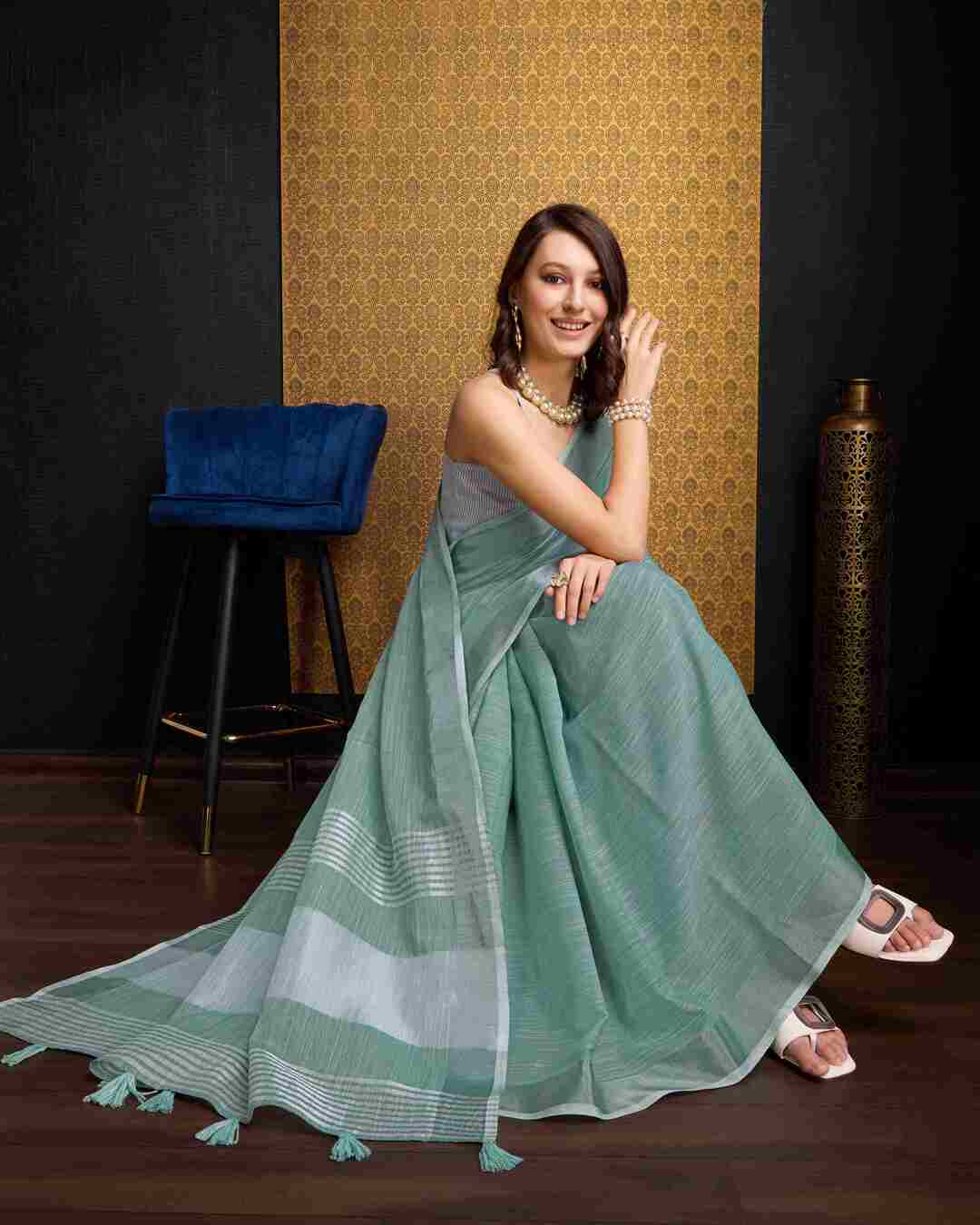 Firozy  Cotton Linen Saree With Pure Cotton Unstitched Blouse Piece