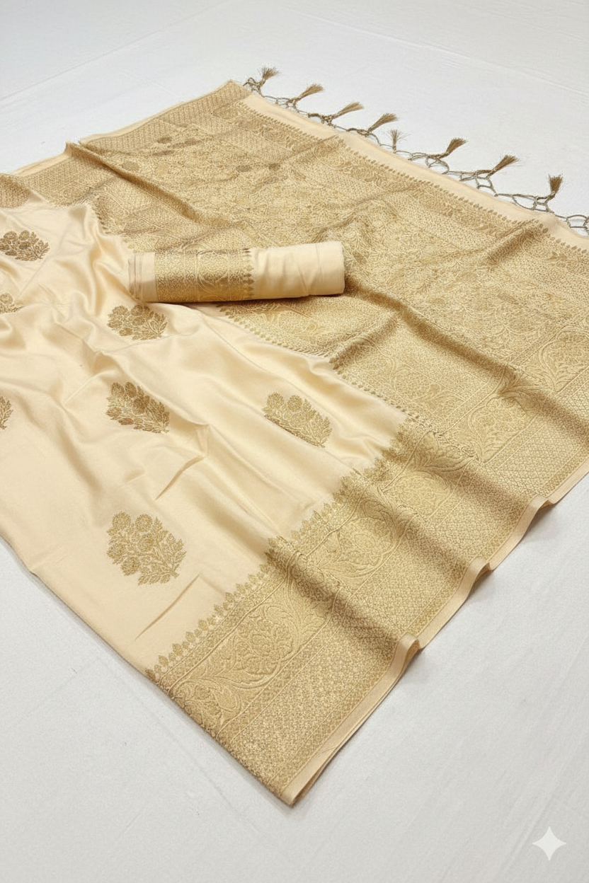 Fluid Off White Georgette Saree With Unstitched Blouse Piece