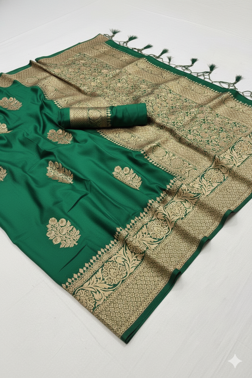 Green Georgette Saree With Unstitched Blouse Piece