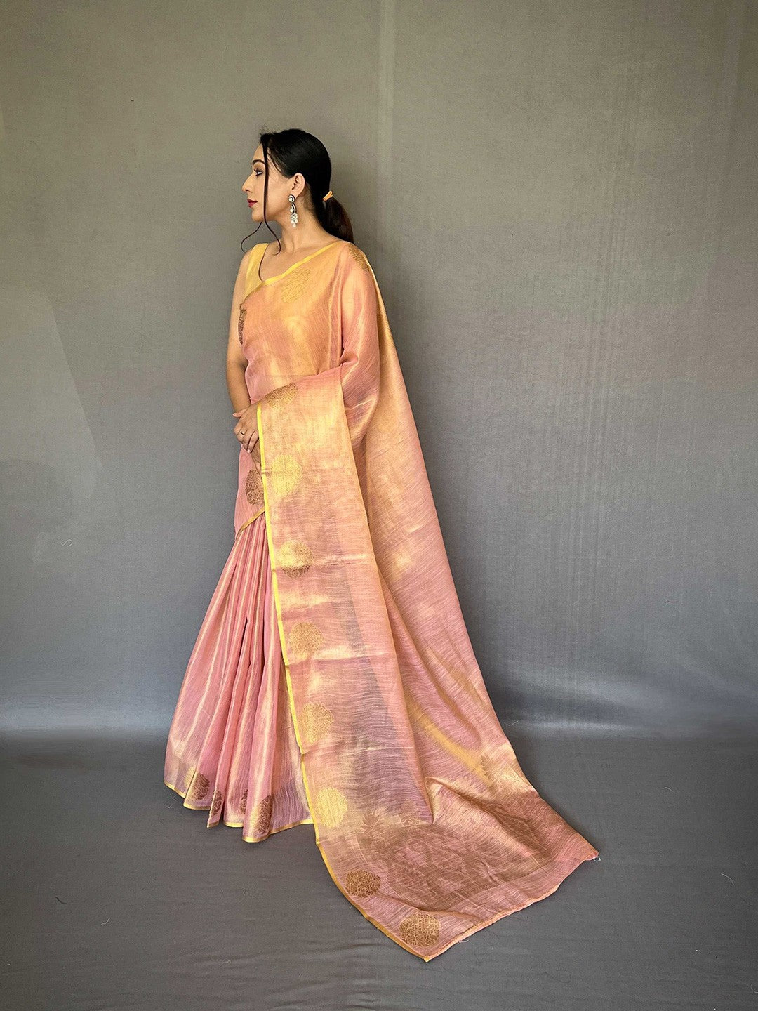Bright Pink Saffa Tissue Saree With Unstitched Blouse