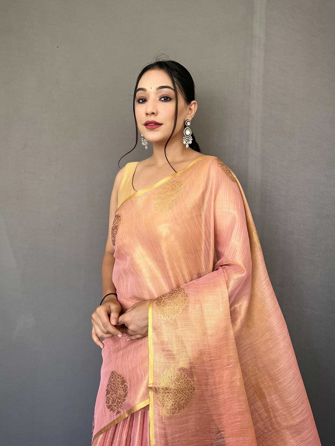 Bright Pink Saffa Tissue Saree With Unstitched Blouse