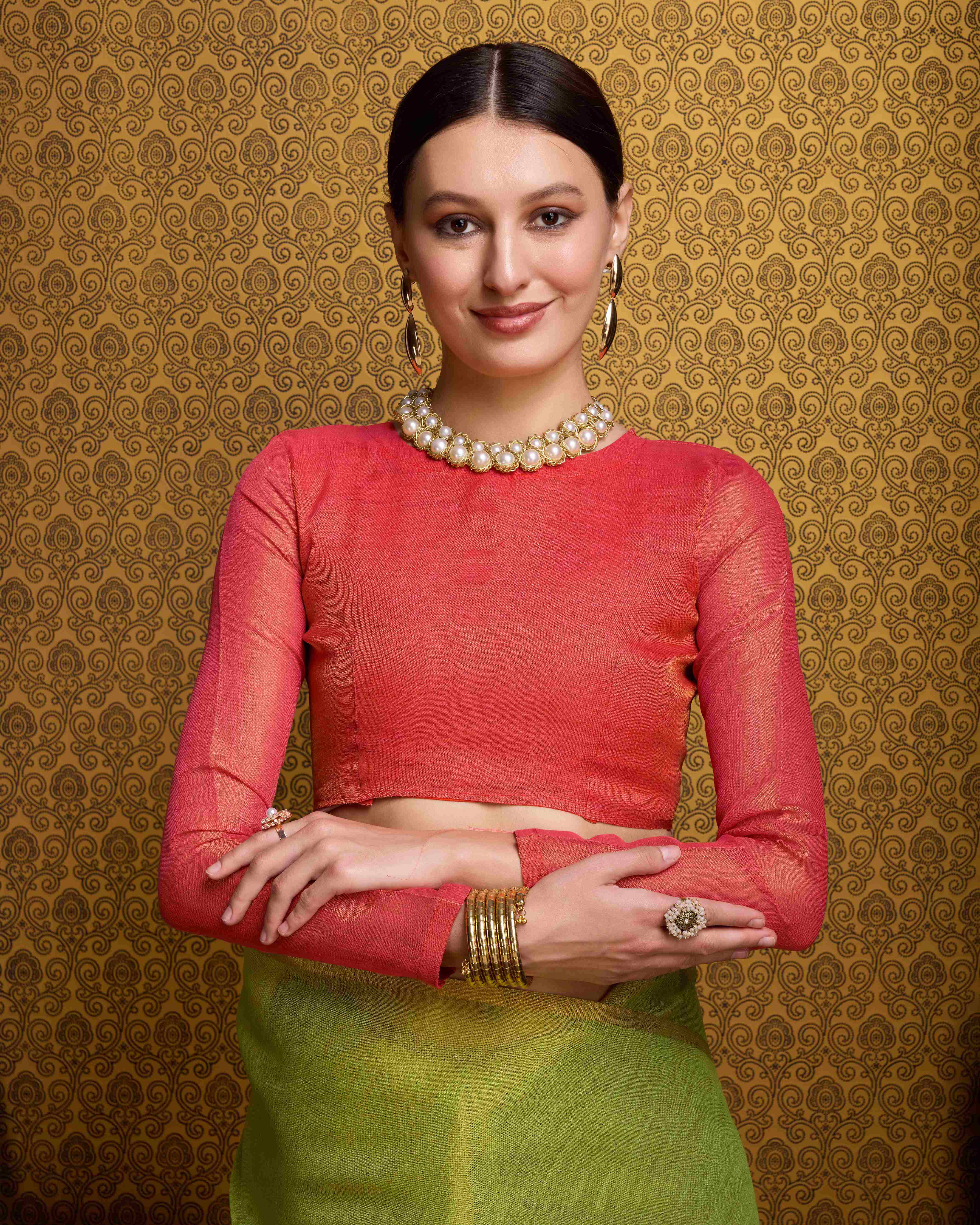 Pista Tissue Saree With Unstitched Blouse