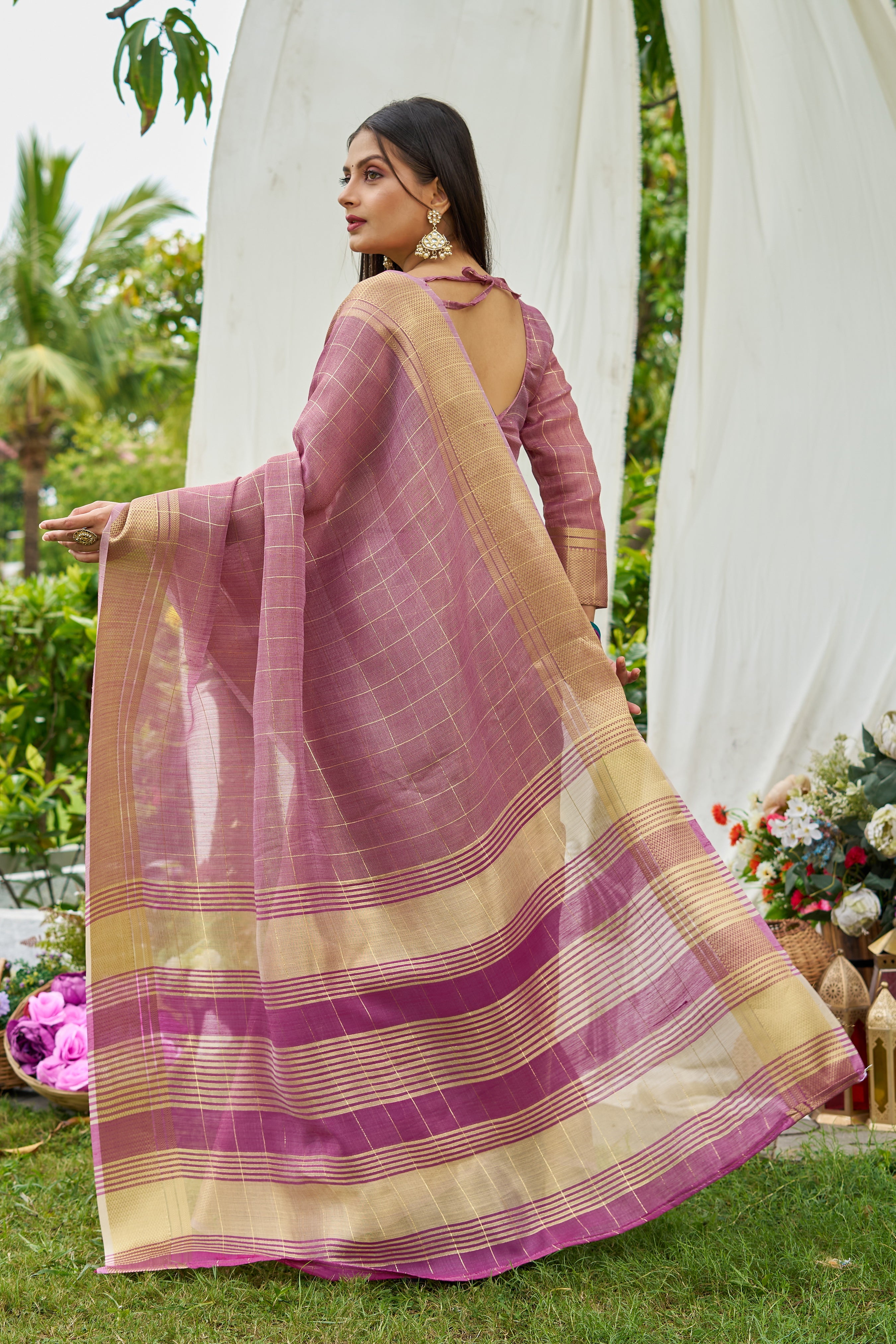 Purple  Tissue Saree With Unstitched Blouse