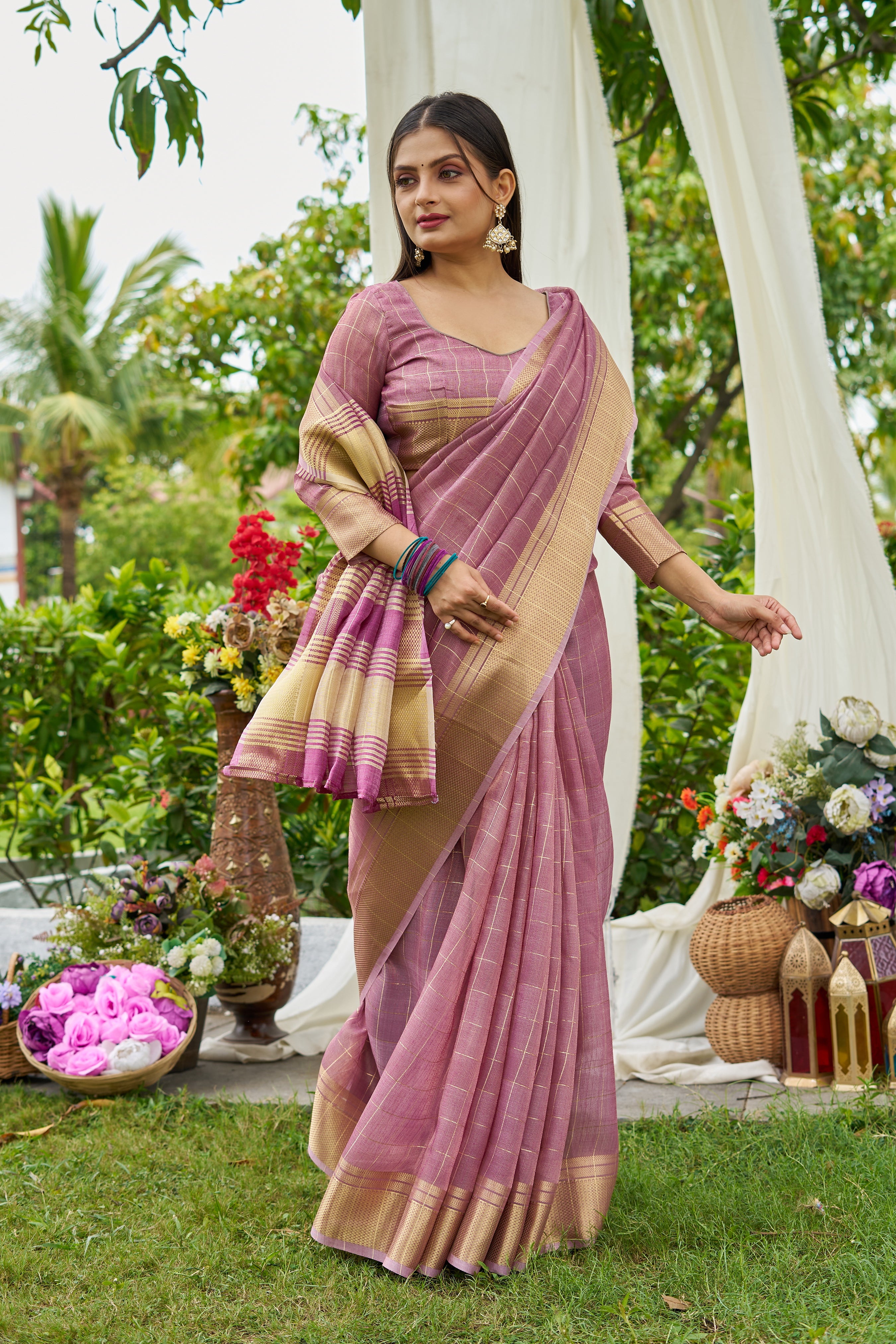 Purple  Tissue Saree With Unstitched Blouse