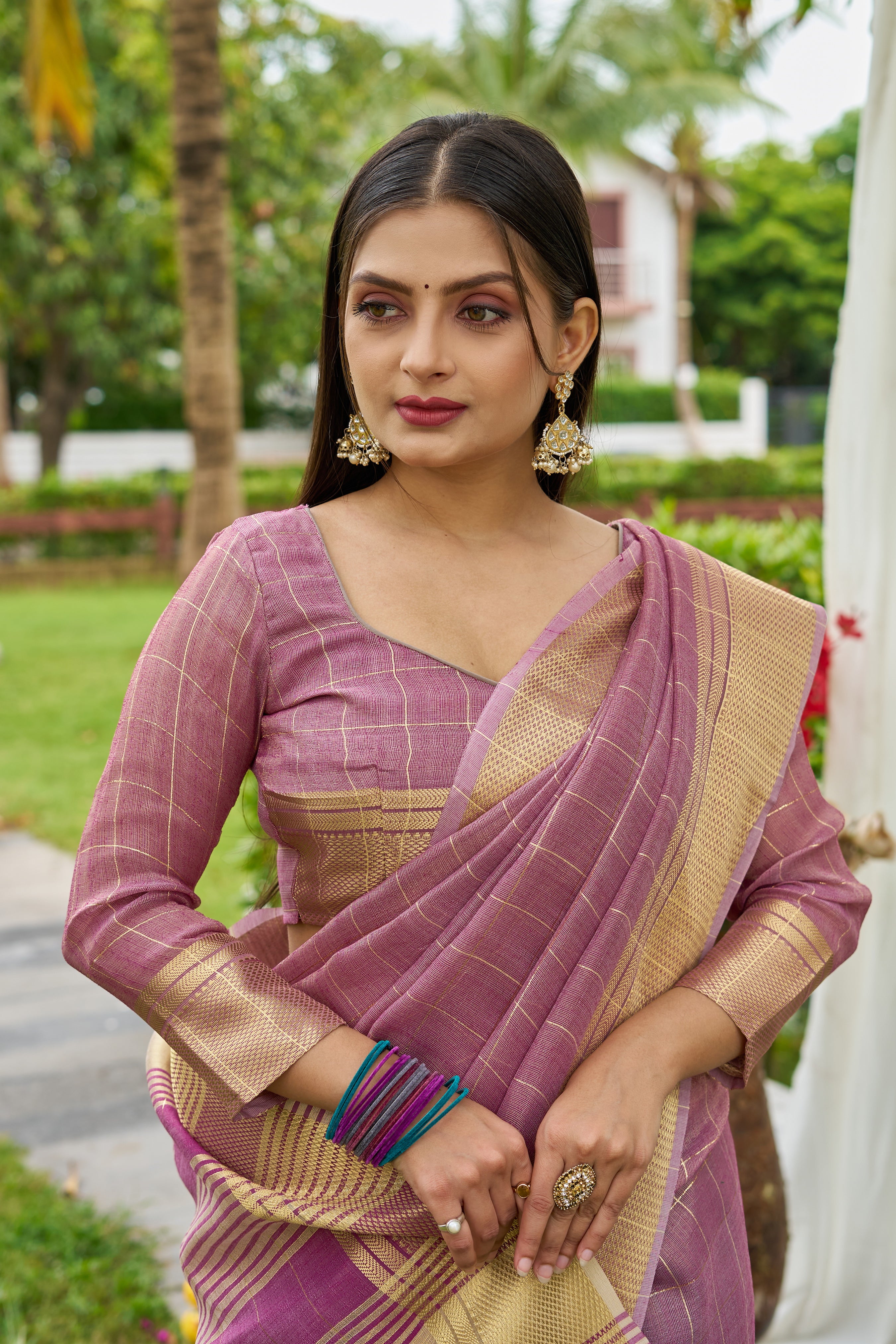 Purple  Tissue Saree With Unstitched Blouse