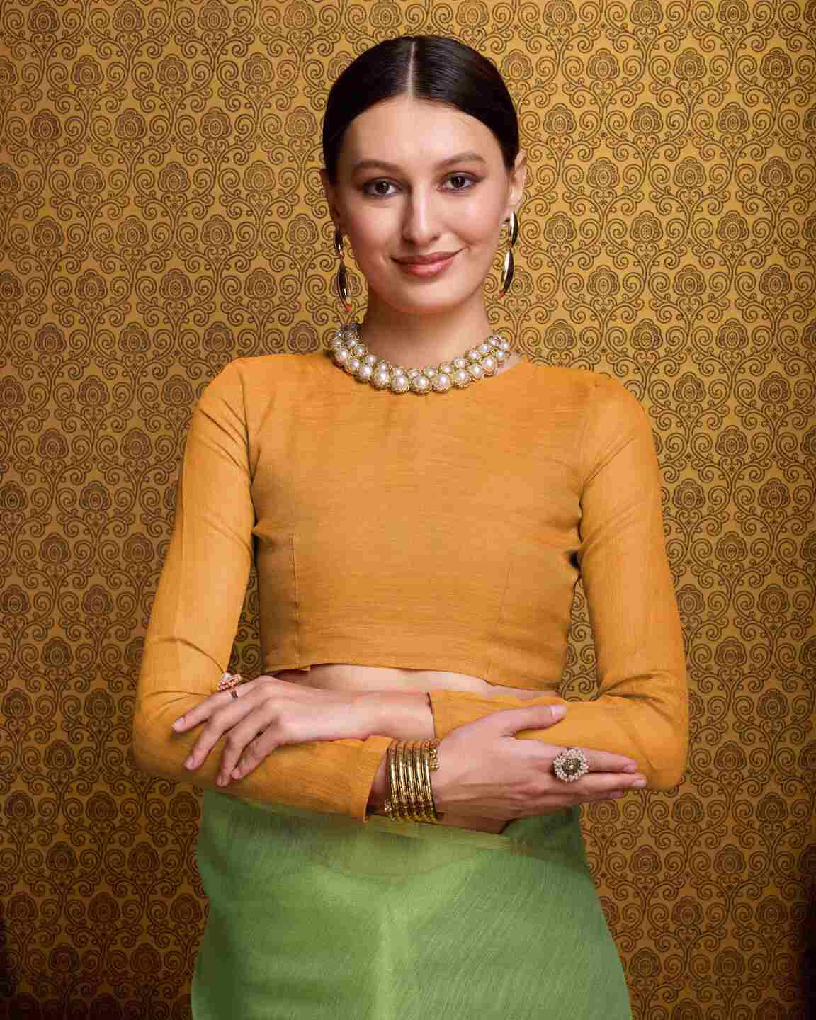 Sea Green Tissue Saree With Unstitched Blouse