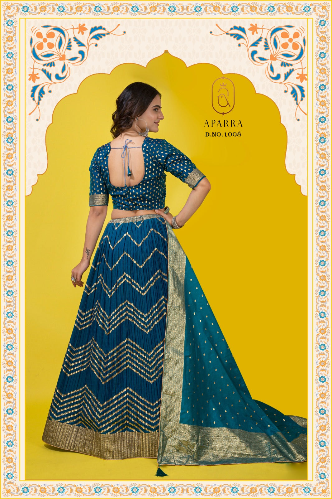 Teal Blue Jacquard Silk Lehenga Choli with Zari Work Dupatta