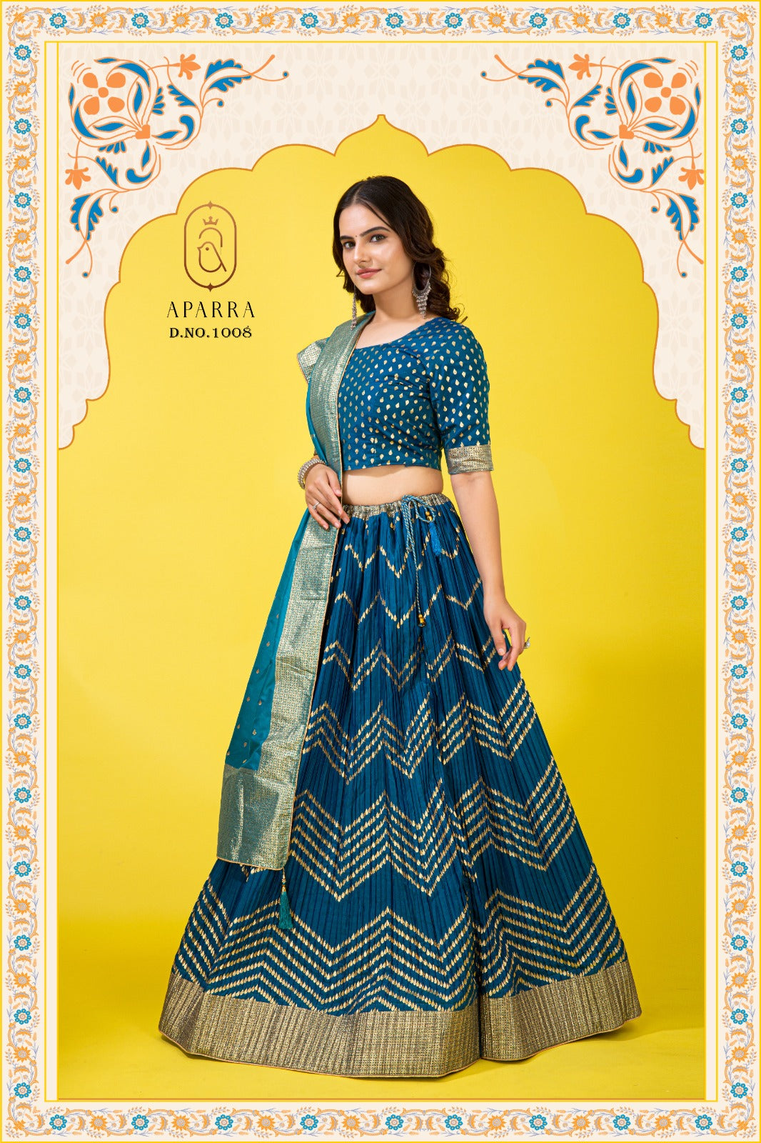Teal Blue Jacquard Silk Lehenga Choli with Zari Work Dupatta