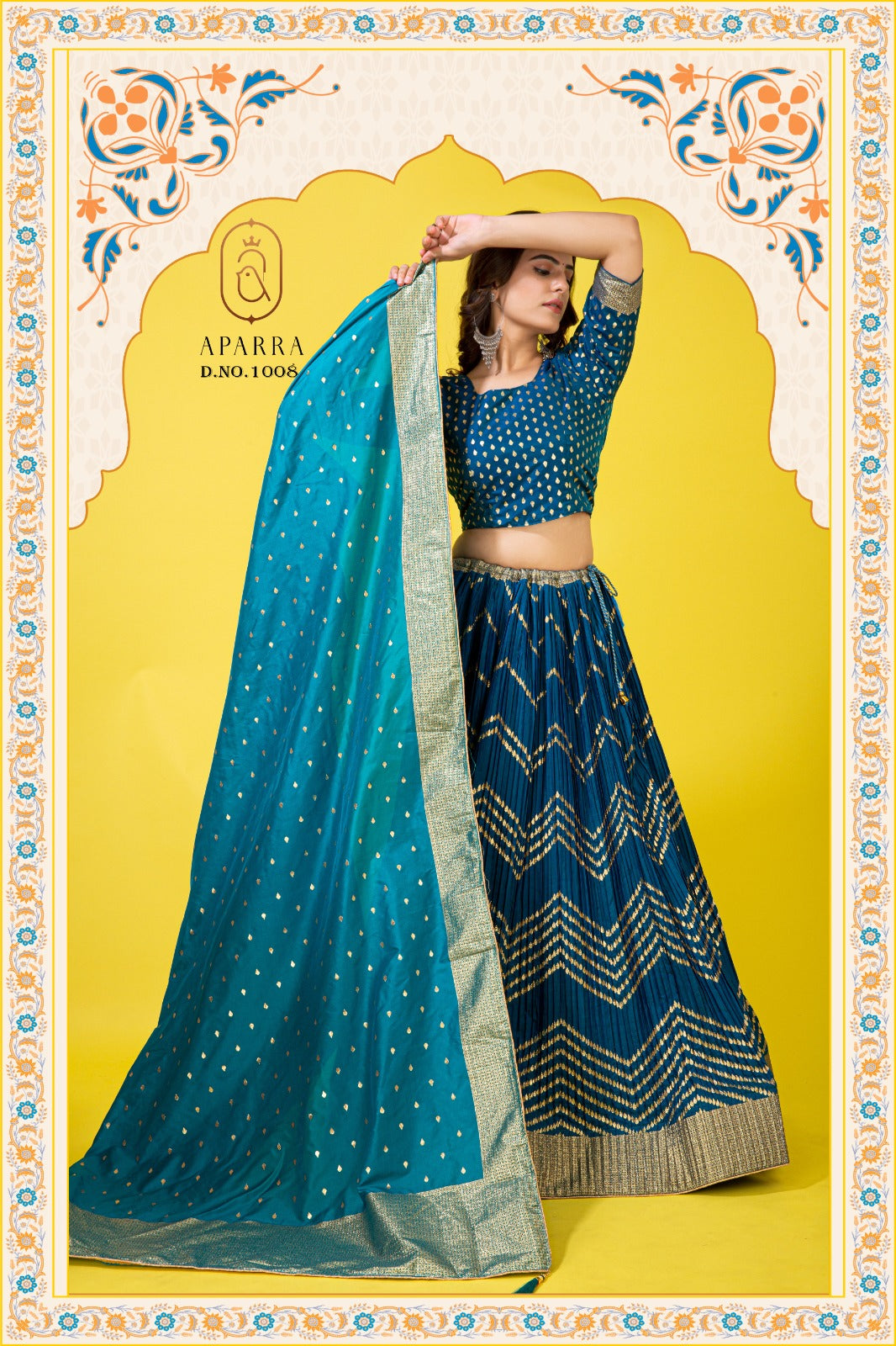 Teal Blue Jacquard Silk Lehenga Choli with Zari Work Dupatta