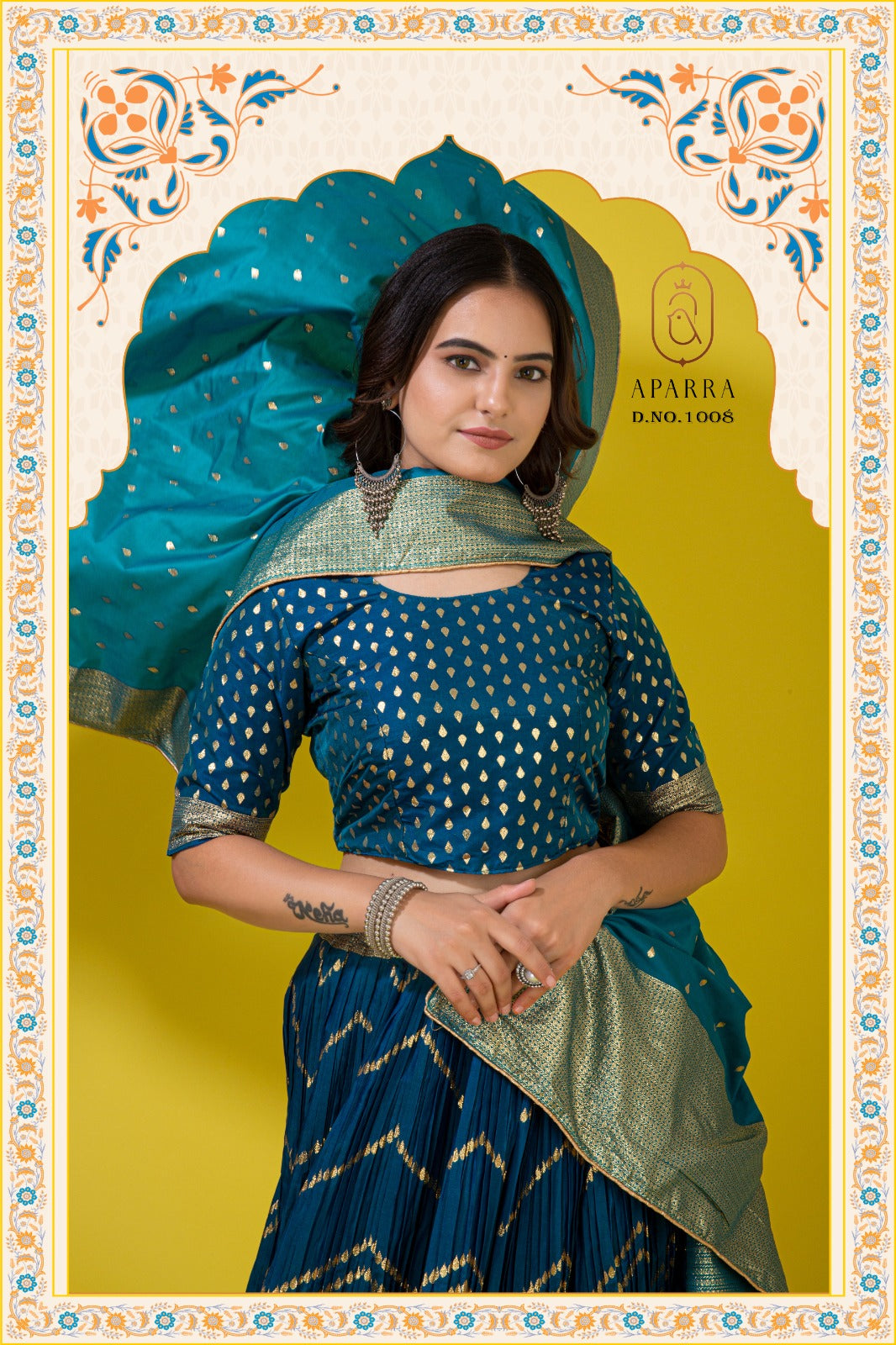 Teal Blue Jacquard Silk Lehenga Choli with Zari Work Dupatta