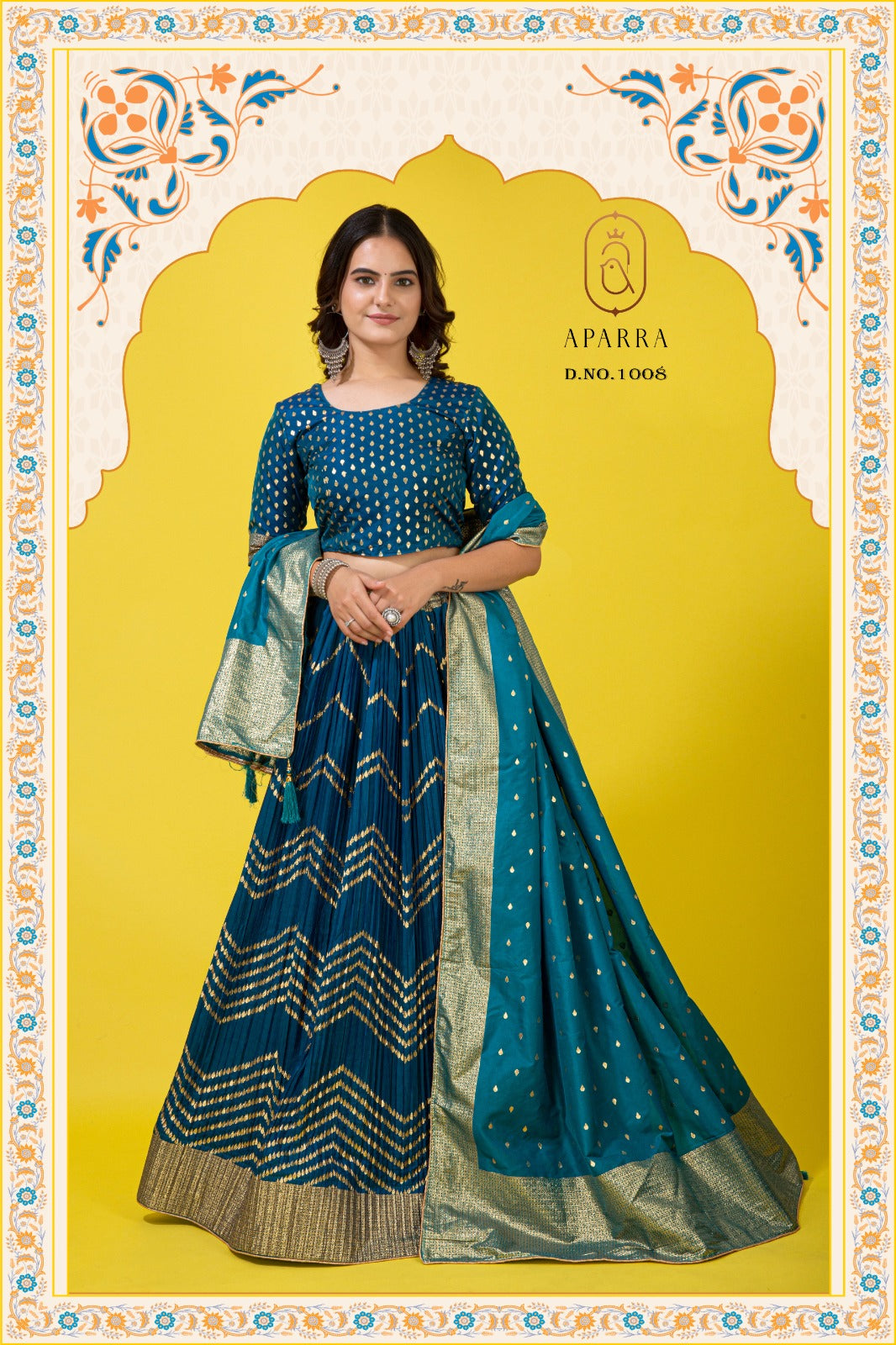 Teal Blue Jacquard Silk Lehenga Choli with Zari Work Dupatta