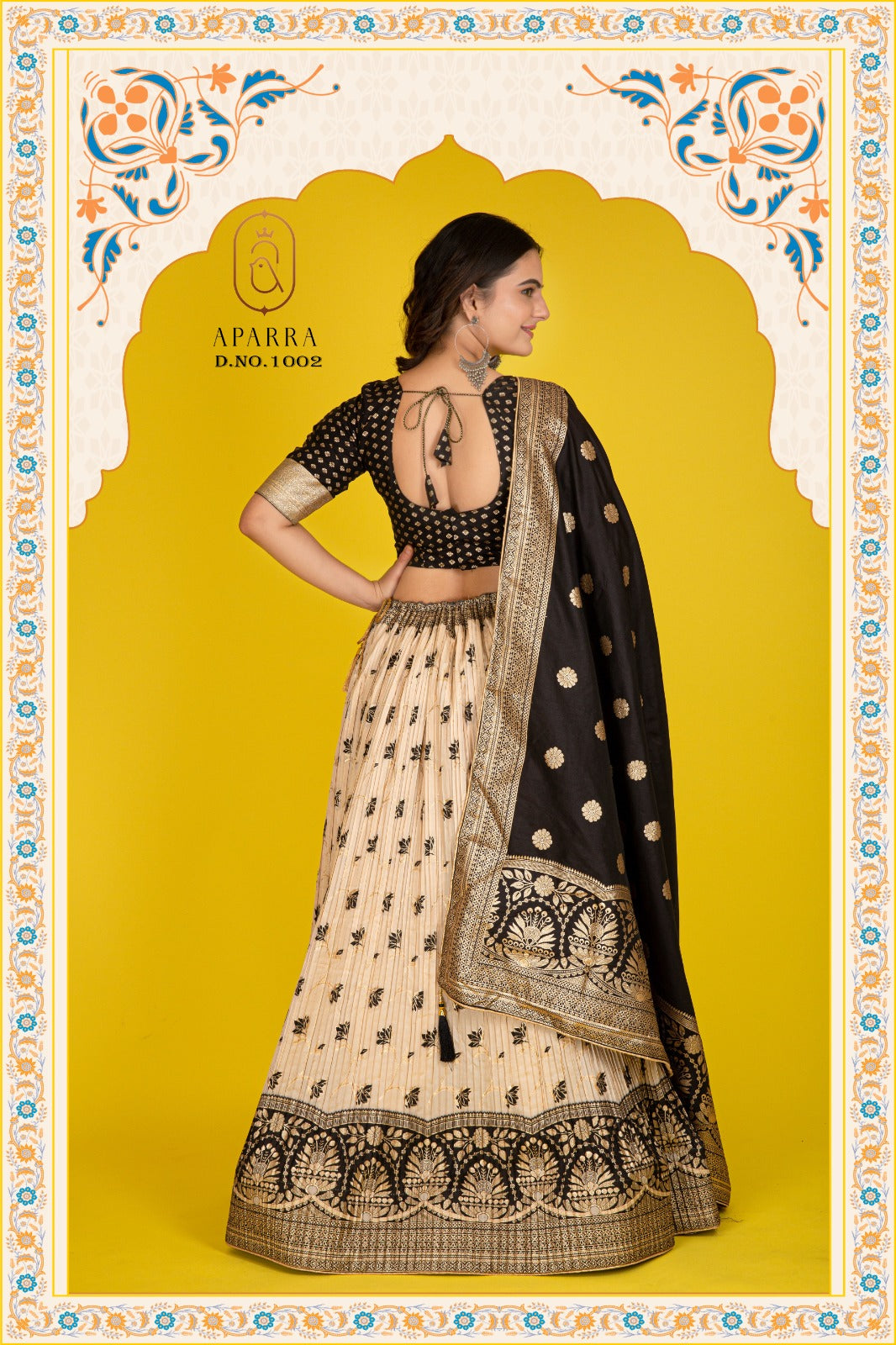 Black & Gold Jacquard Silk Lehenga Choli with Zari Work Dupatta