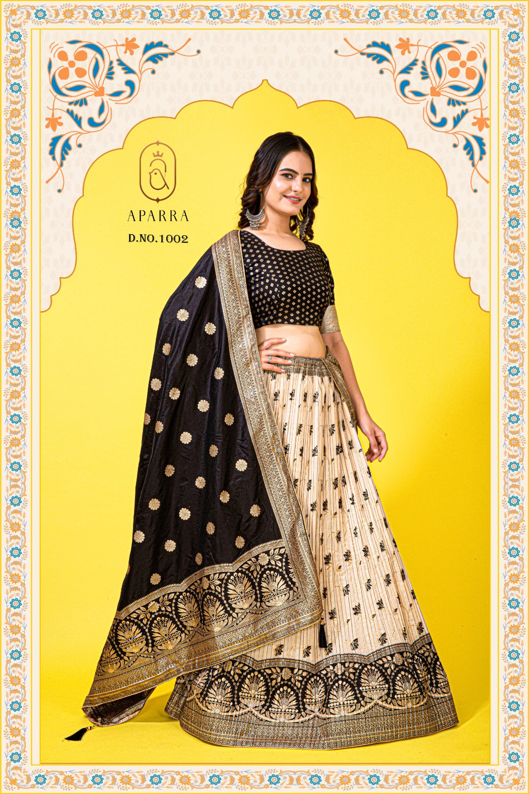 Black & Gold Jacquard Silk Lehenga Choli with Zari Work Dupatta