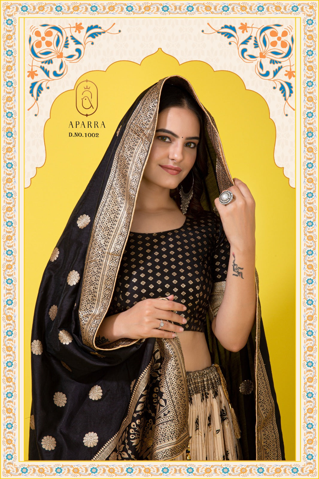 Black & Gold Jacquard Silk Lehenga Choli with Zari Work Dupatta