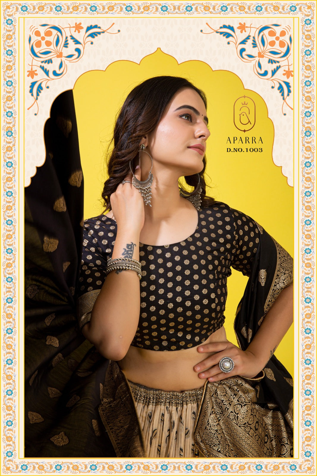 Black & Gold Jacquard Silk Lehenga Choli with Zari Work Dupatta