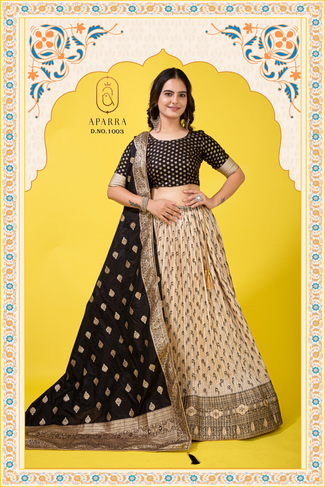 Black & Gold Jacquard Silk Lehenga Choli with Zari Work Dupatta