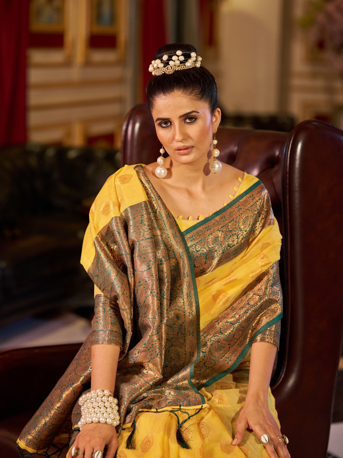 Yellow Cotton Linen Saree With Pure Cotton Unstitched Blouse Piece