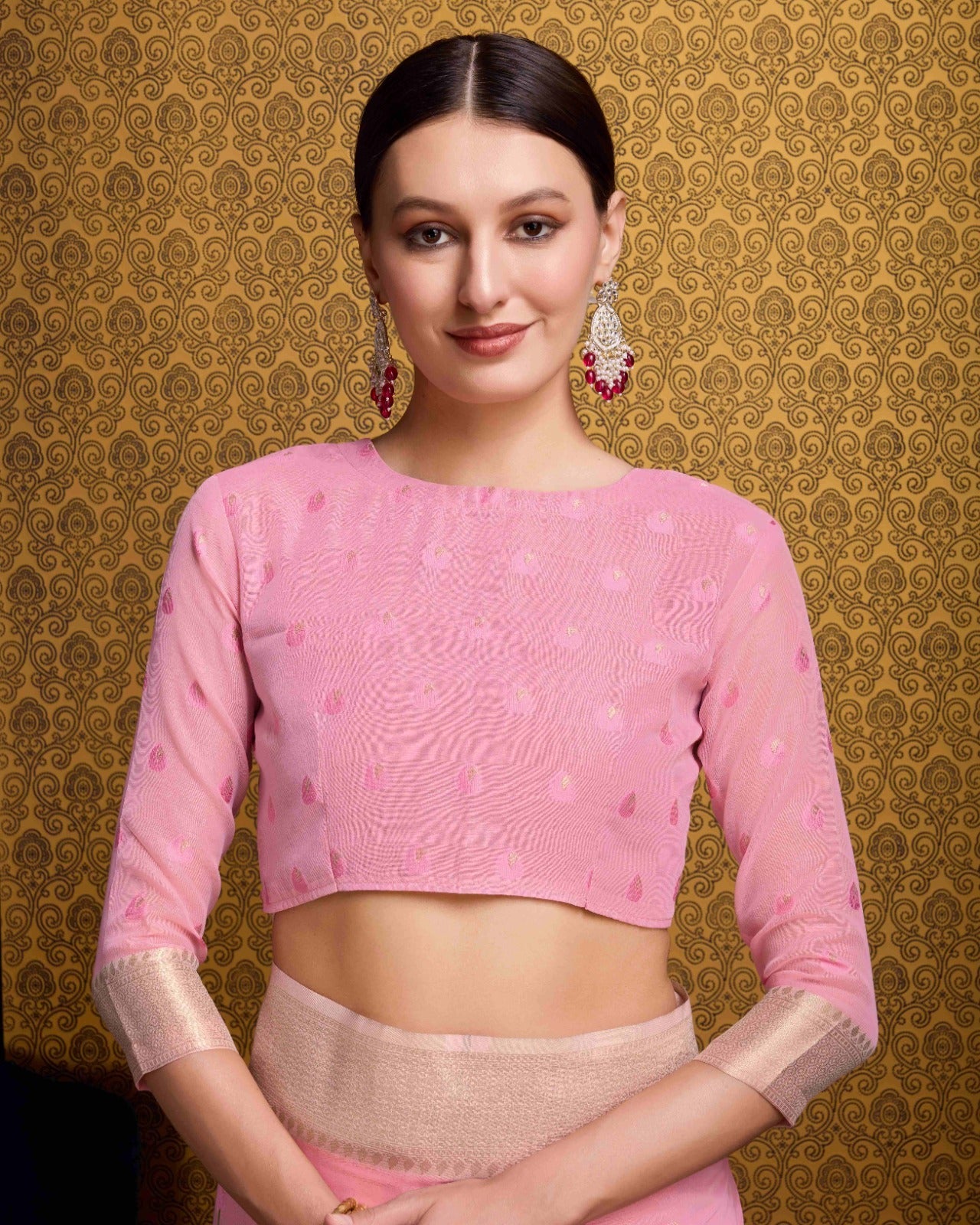 Baby Pink Cotton Linen Saree With Pure Cotton Unstitched Blouse Piece