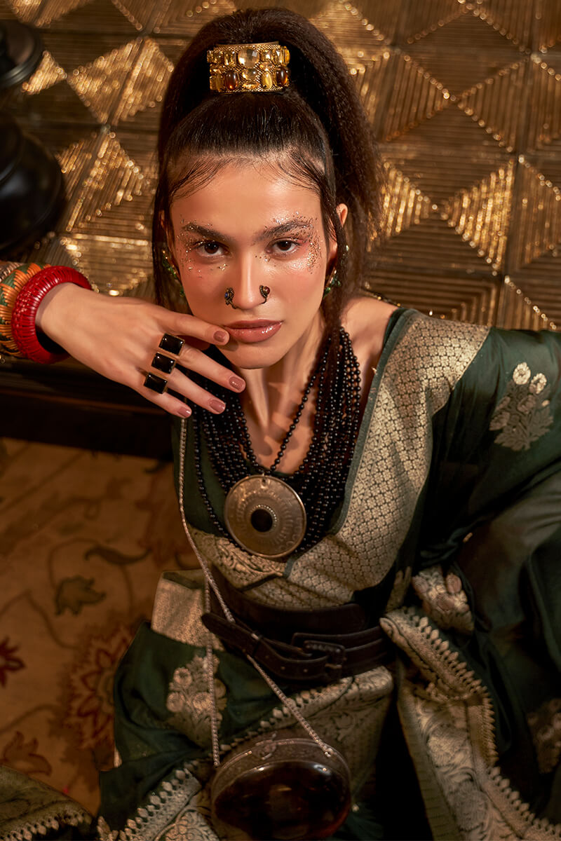 Green Georgette Saree With Unstitched Blouse Piece