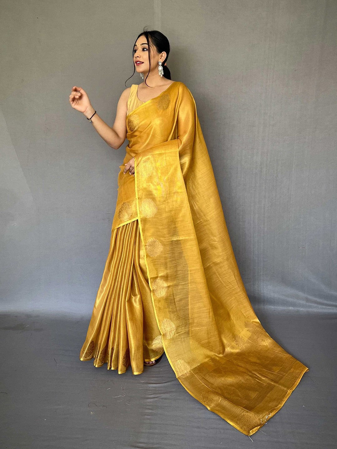 Yellow Saffa Tissue Saree With Unstitched Blouse