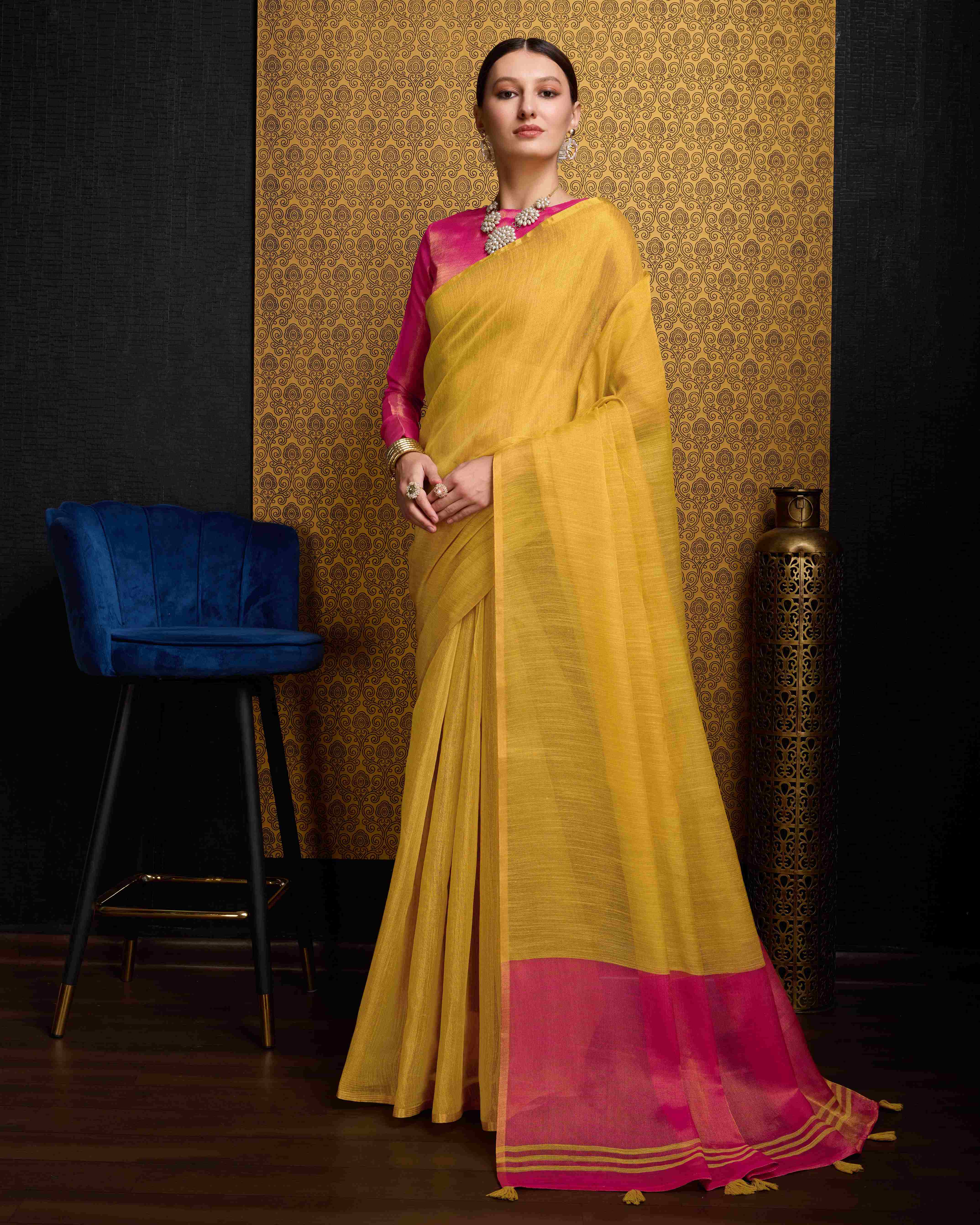 Yellow  Tissue Saree With Unstitched Blouse