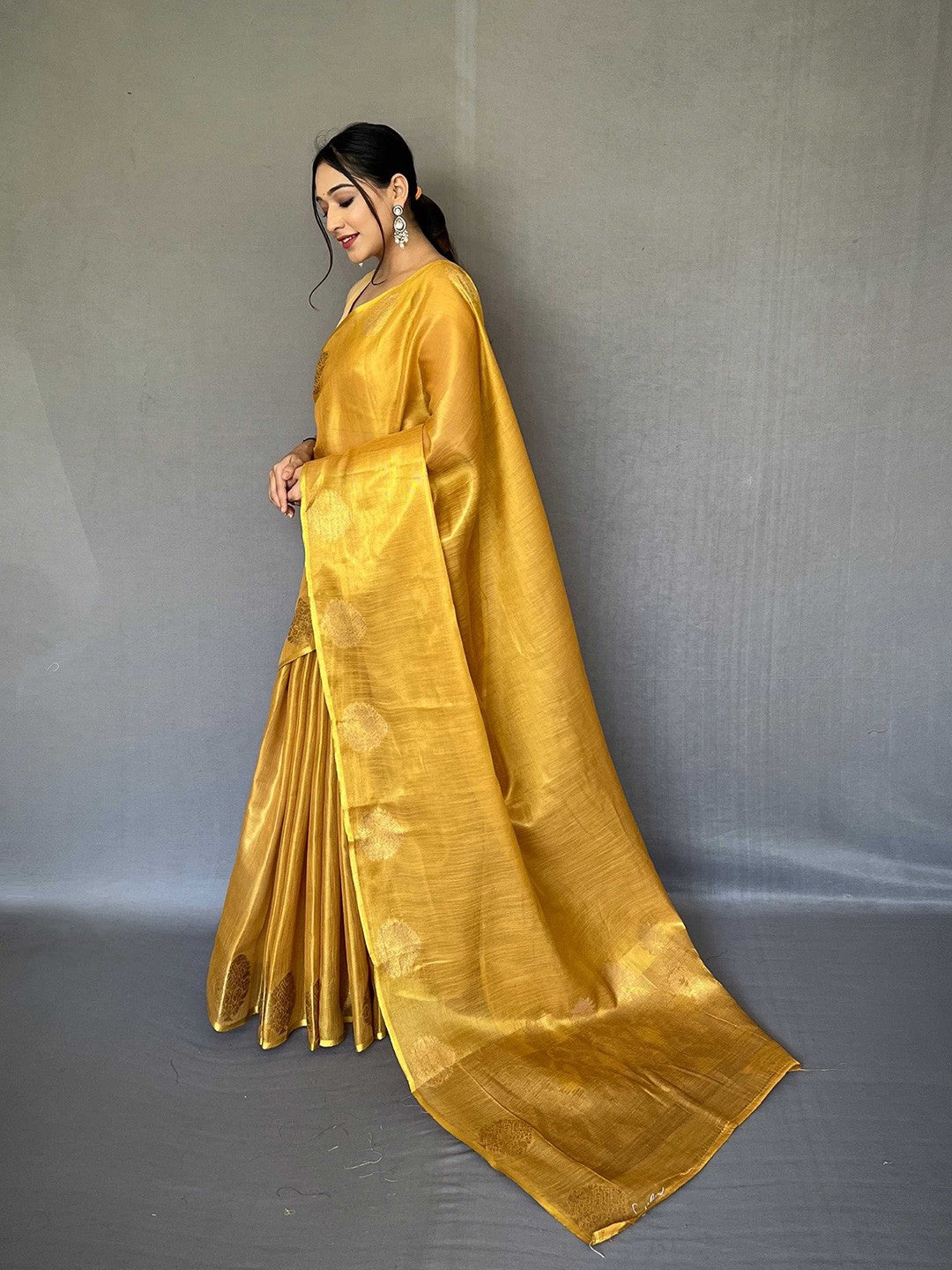 Yellow Saffa Tissue Saree With Unstitched Blouse