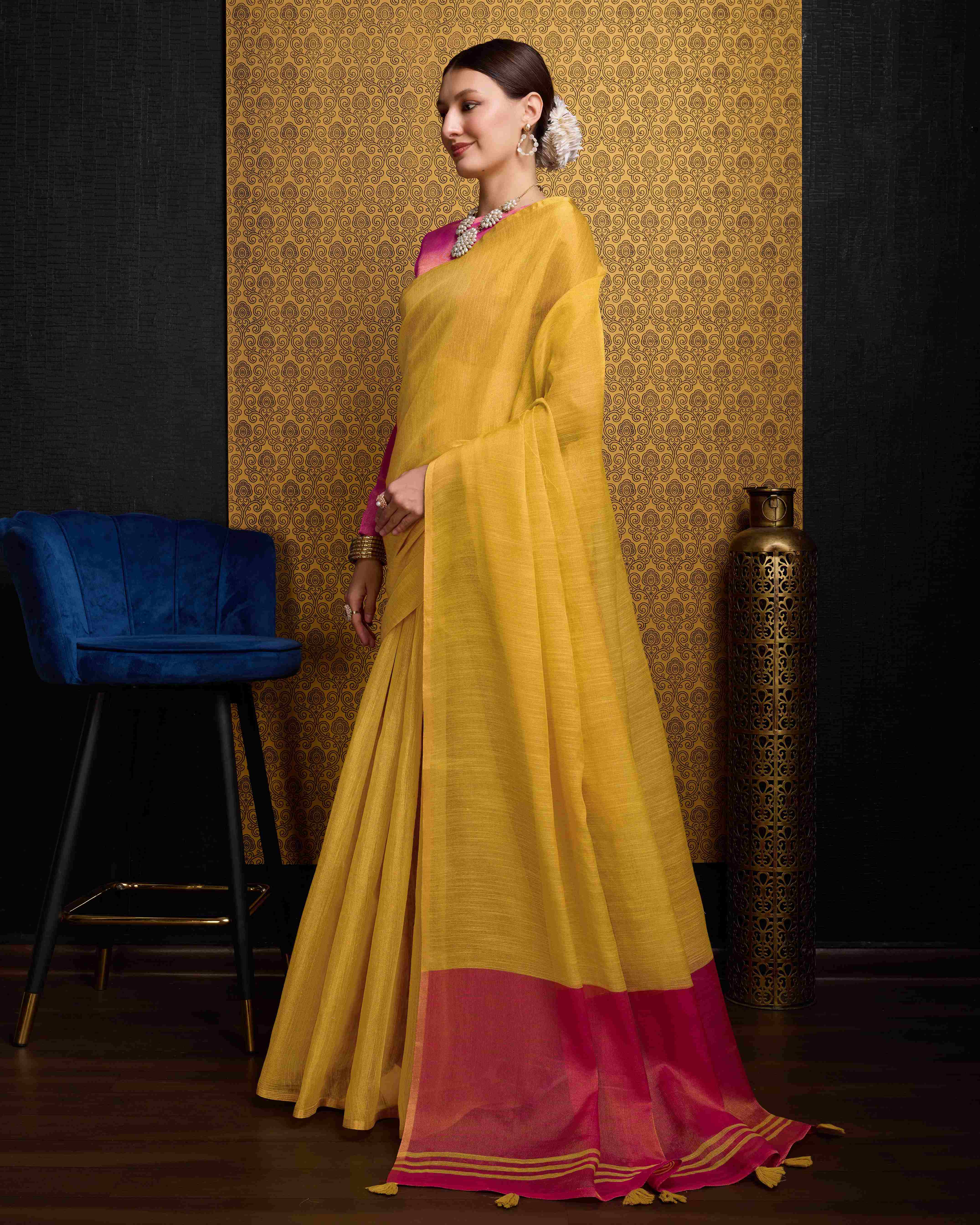 Yellow  Tissue Saree With Unstitched Blouse