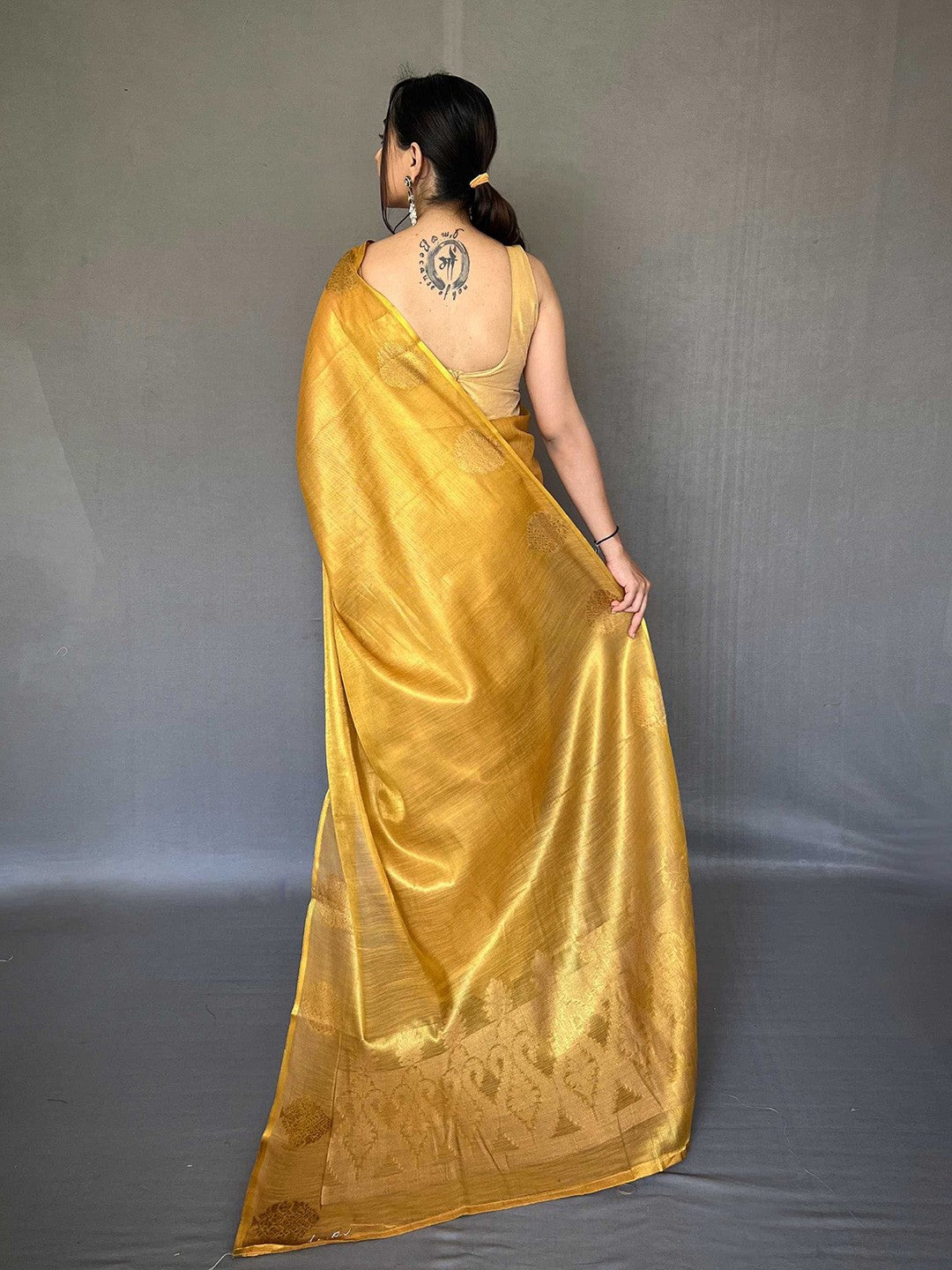 Yellow Saffa Tissue Saree With Unstitched Blouse