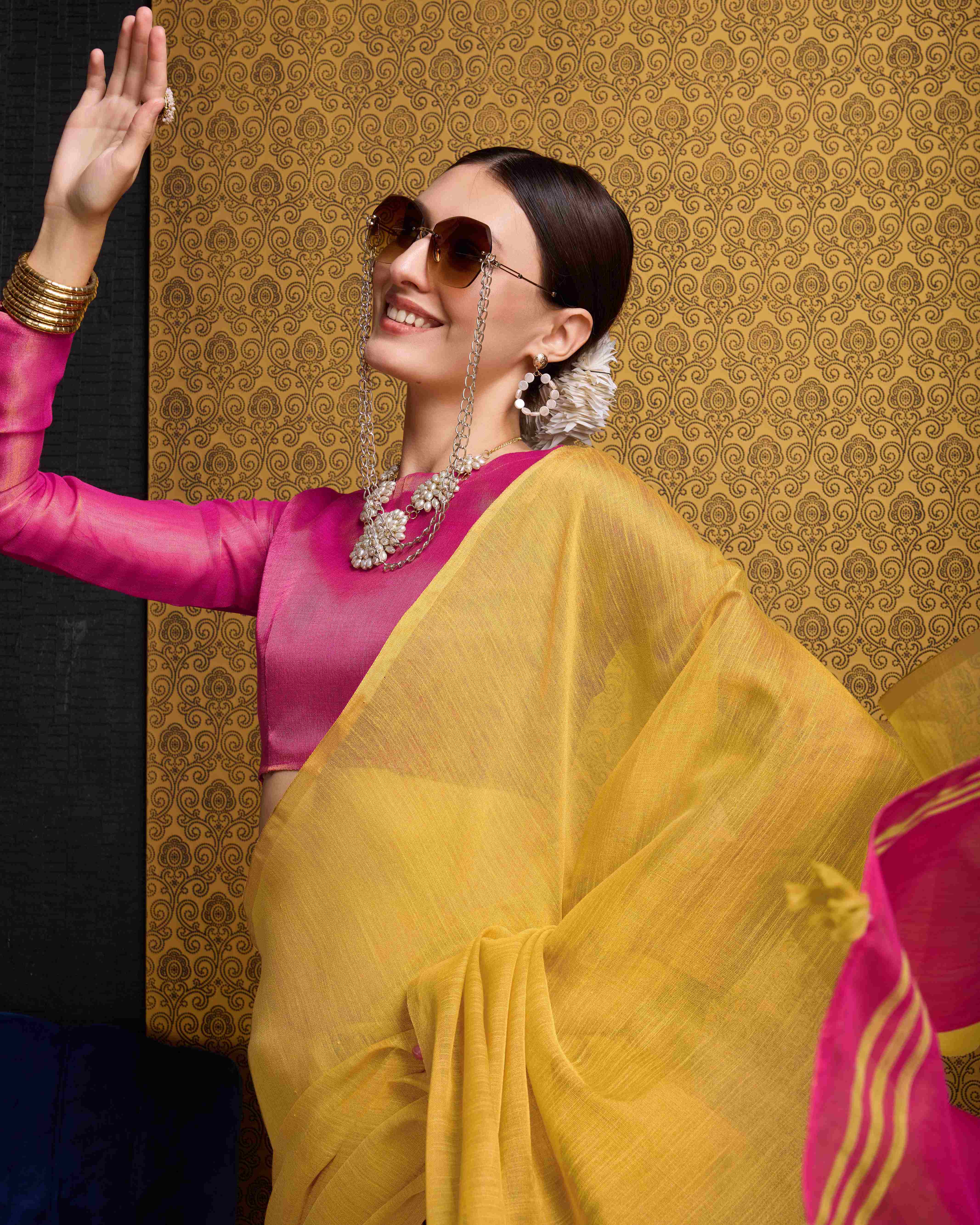 Yellow  Tissue Saree With Unstitched Blouse