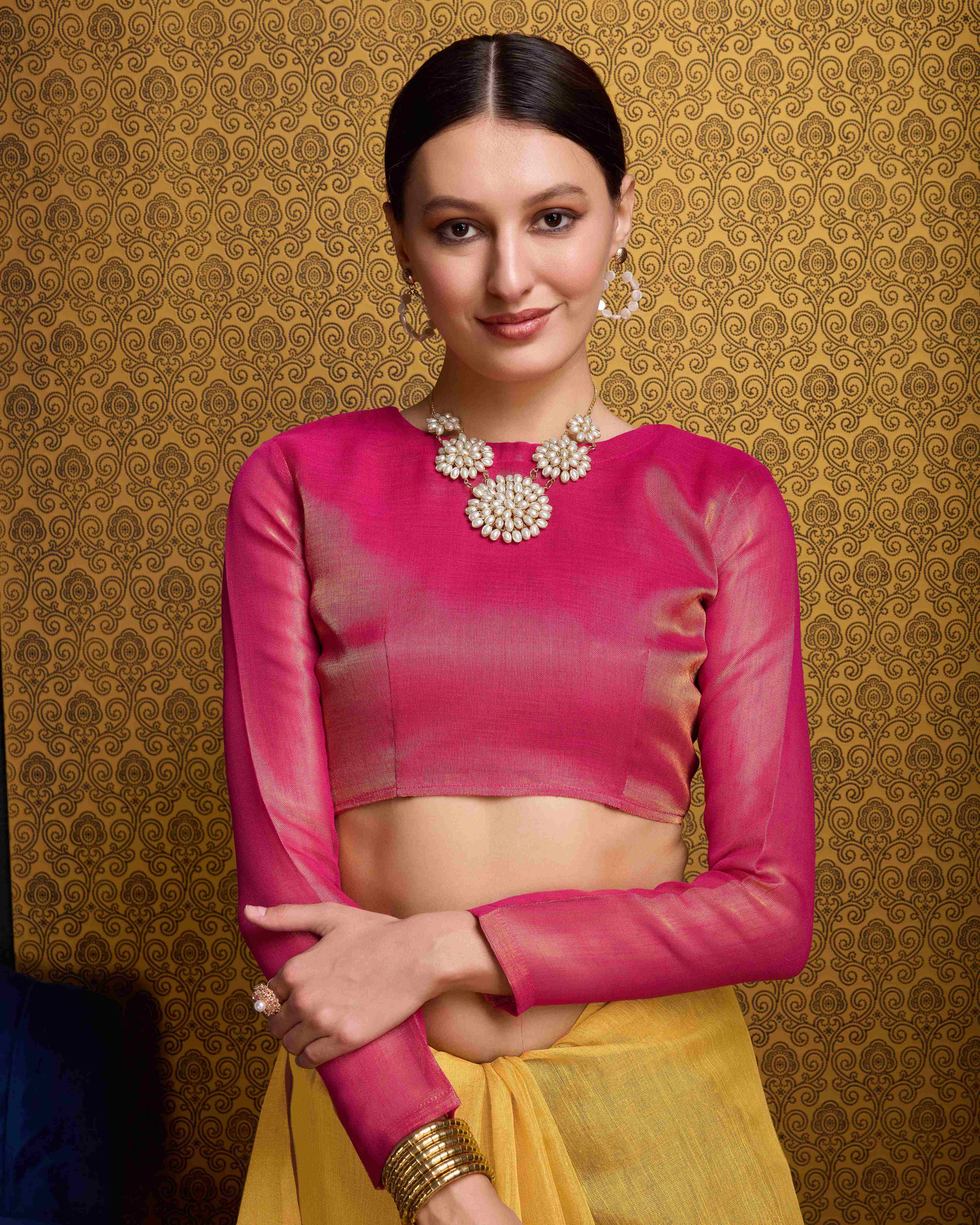 Yellow  Tissue Saree With Unstitched Blouse